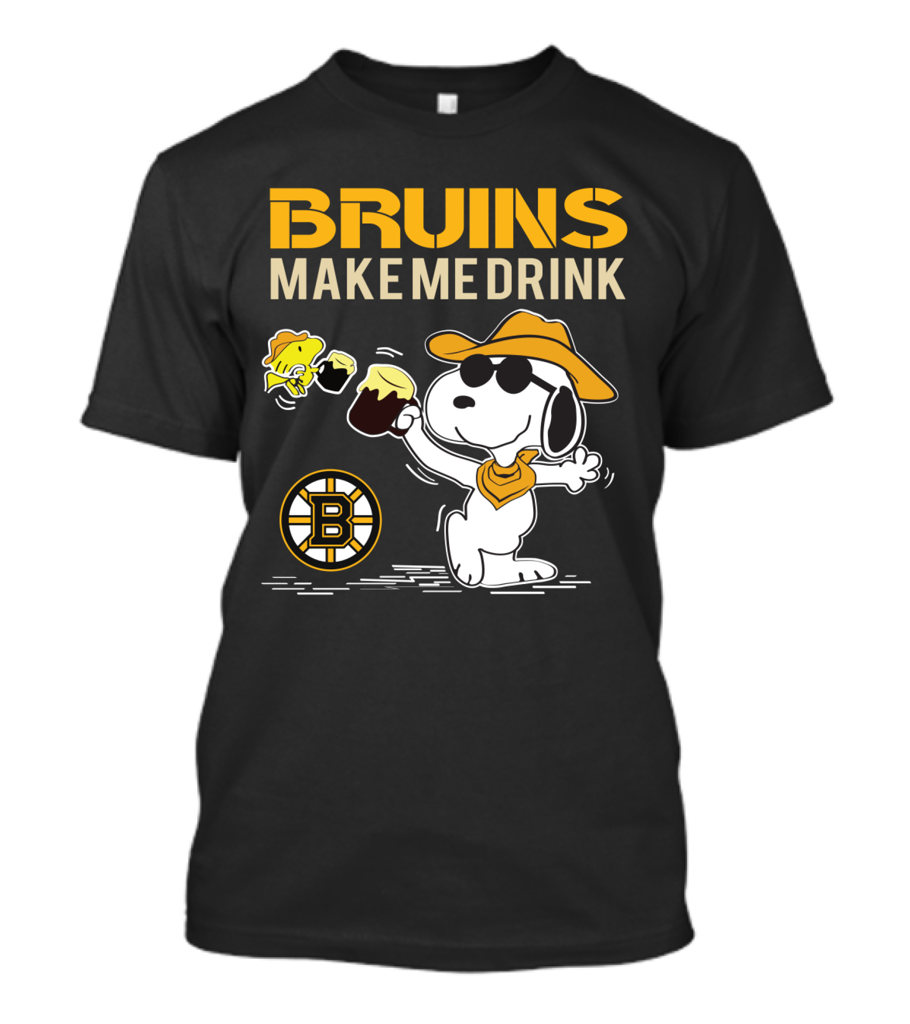 Snoopy Bruins Make Me Drink Boston Bruins Fans Peanuts Charlie Brown Hockey Beer T-Shirt
