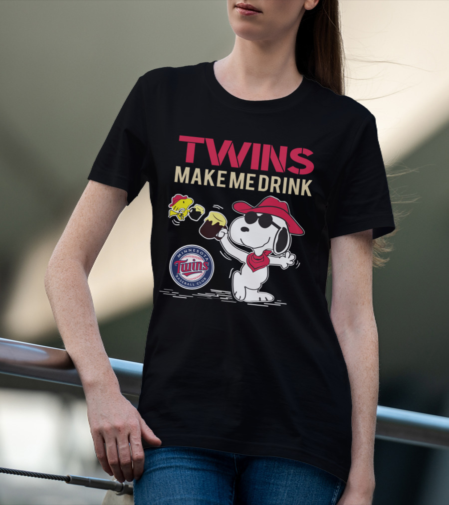 Snoopy Twins Make Me Drink Minnesota Baseball Club Fans T-Shirt