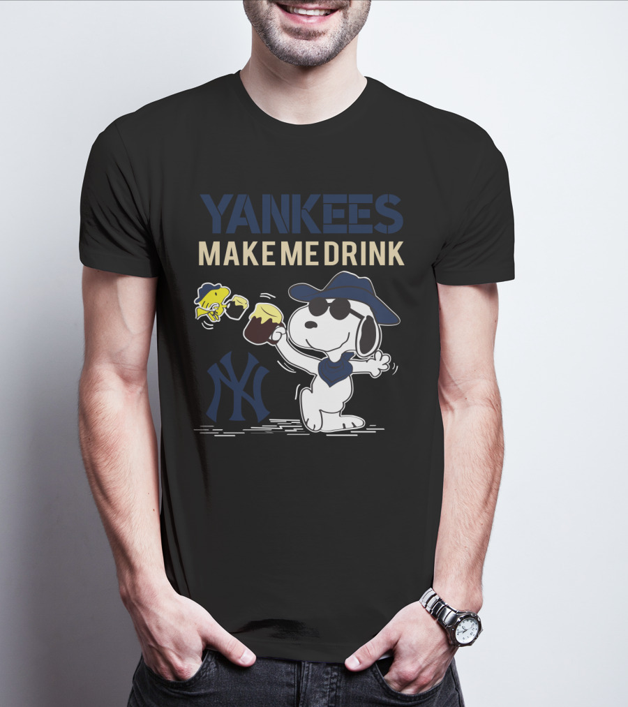 Yankees Make Me Drink Snoopy With Mug And Fish For New York Fans T-Shirt