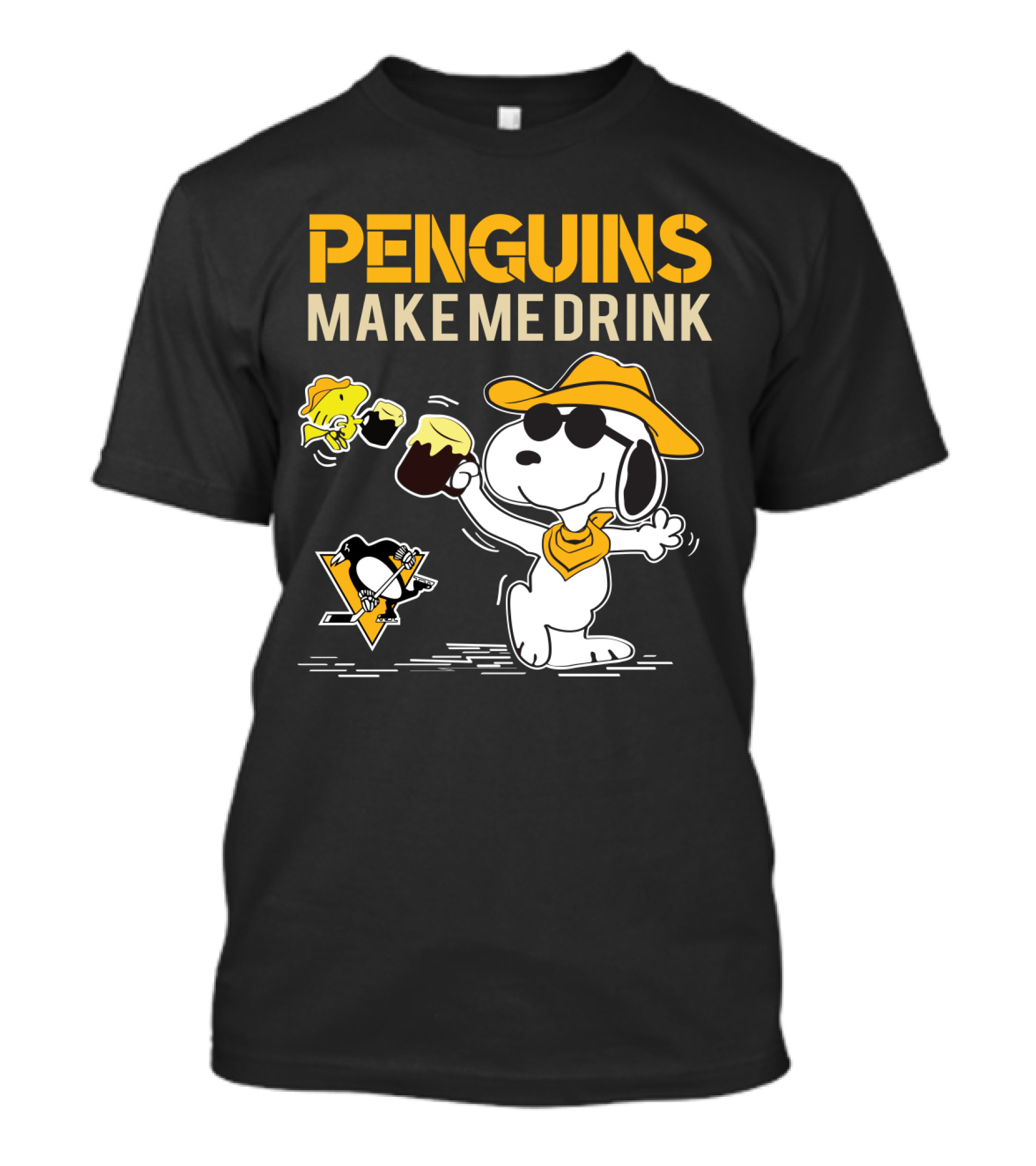 Snoopy Penguins Make Me Drink Pittsburgh Penguins Hockey Fans T-Shirt
