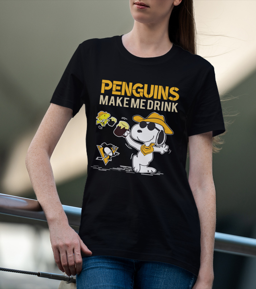 Snoopy Penguins Make Me Drink Pittsburgh Penguins Hockey Fans T-Shirt