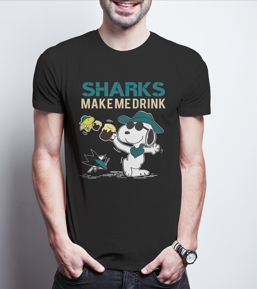 Snoopy Sharks Make Me Drink San Jose Sharks Fans T-Shirt