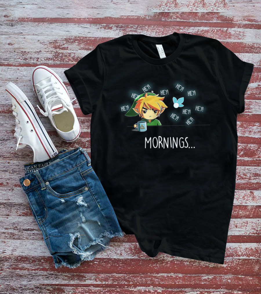 Link Character With Navi Fairy And Coffee Mug In Mornings Hey T-Shirt