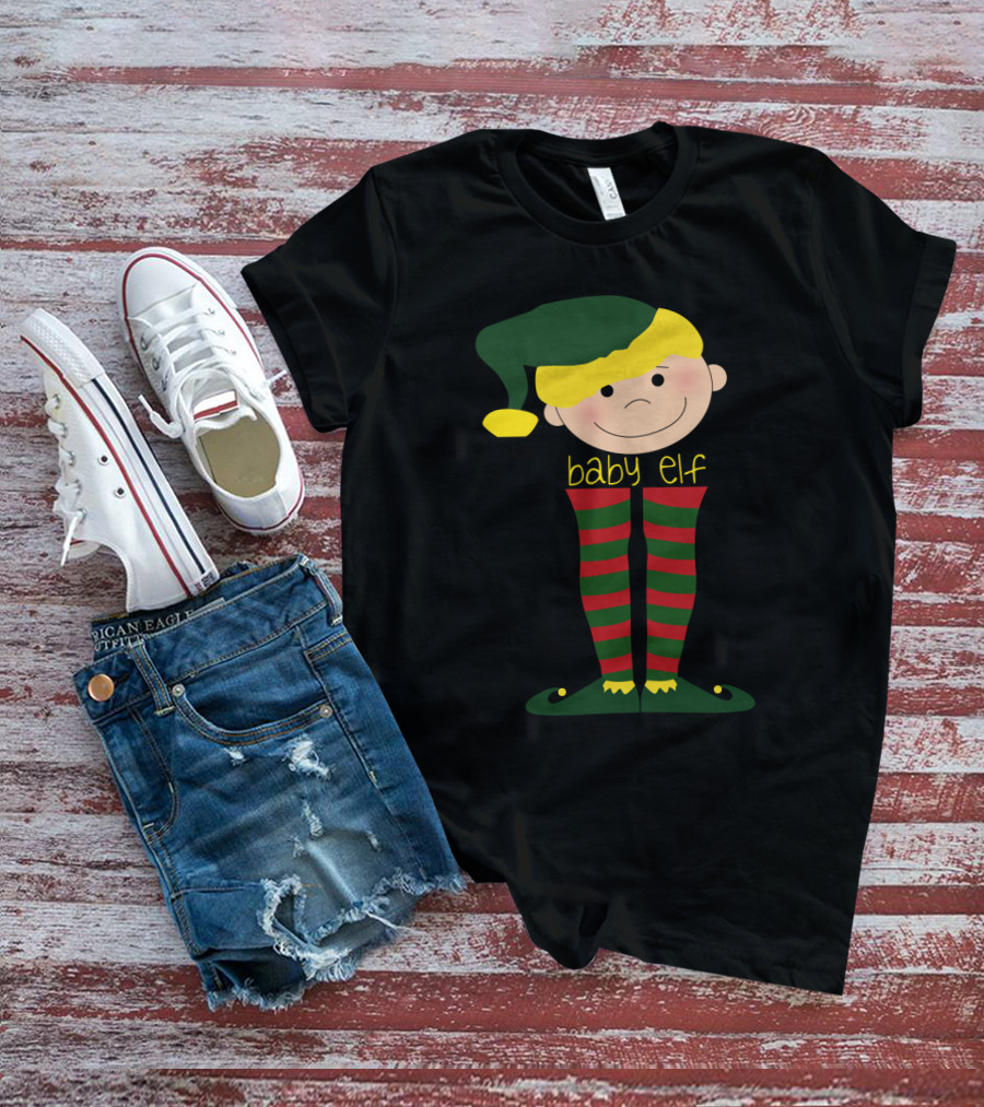 Baby Elf With Green Hat And Red Striped Stockings T-Shirt