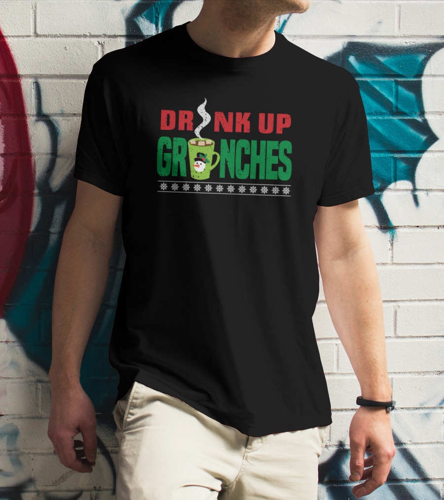 Drink Up Grinches Coffee Cup Christmas Snowflakes T-Shirt