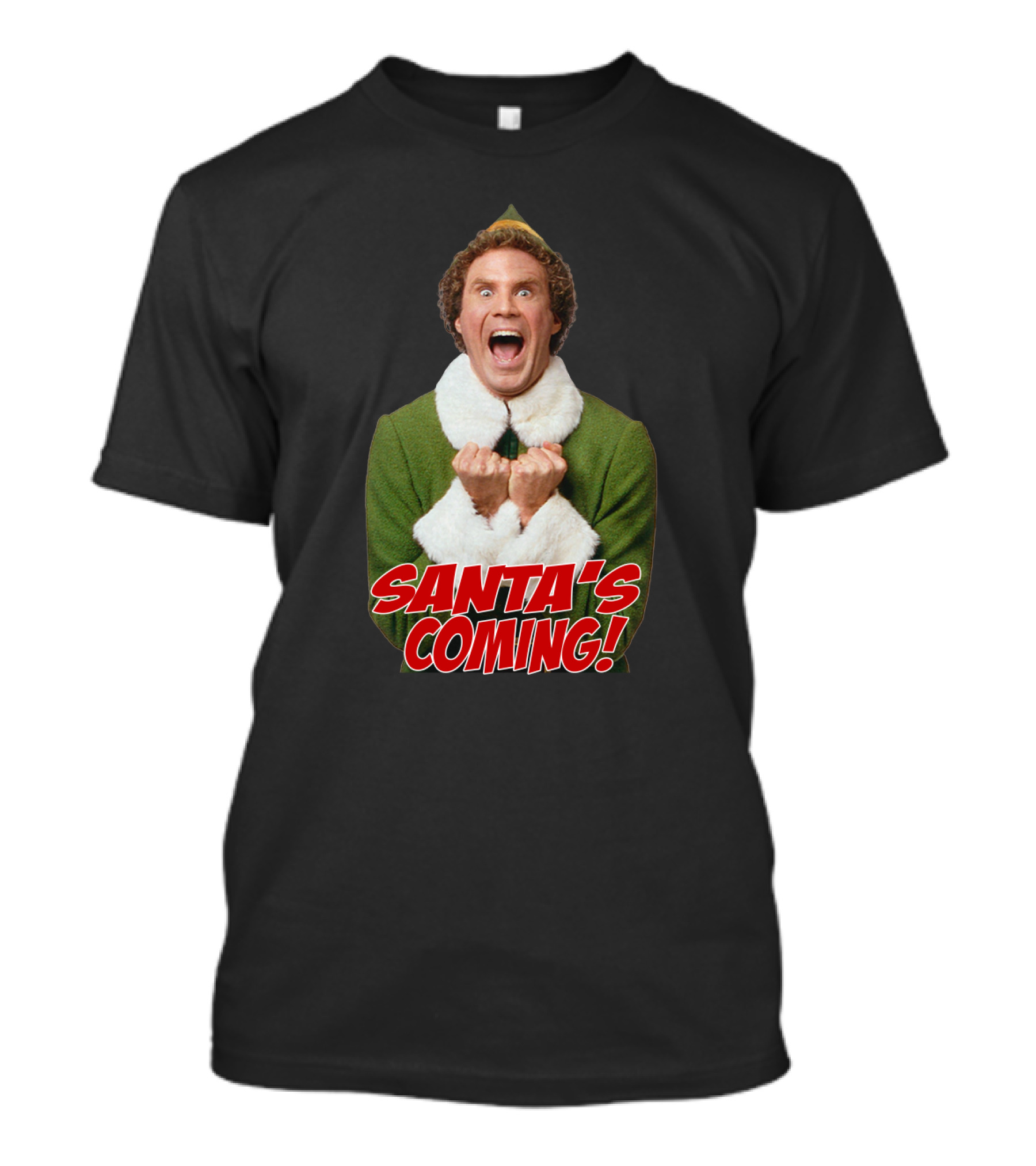 Santa's Coming Excited Elf Green Holiday T-Shirt