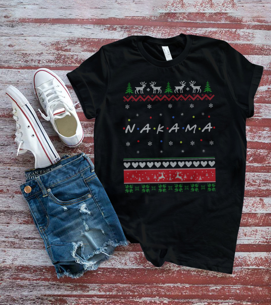 Nakama Holiday Sweater Friends TV Show Style Reindeer And Evergreen T-Shirt