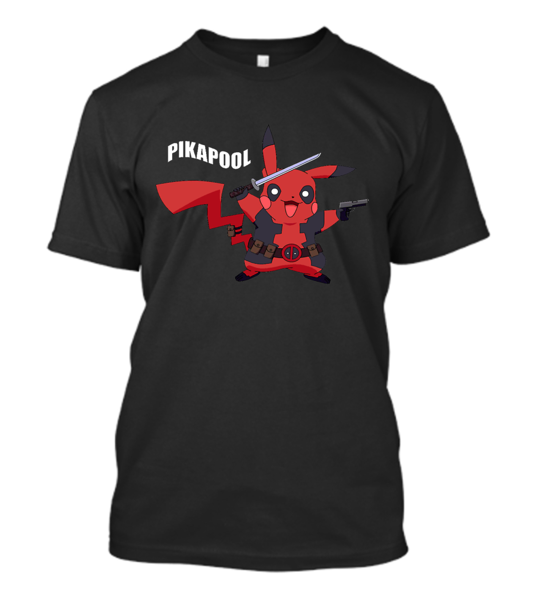 Pikapool Mashup: Funny Deadpool Pikachu With Sword And Gun T-Shirt