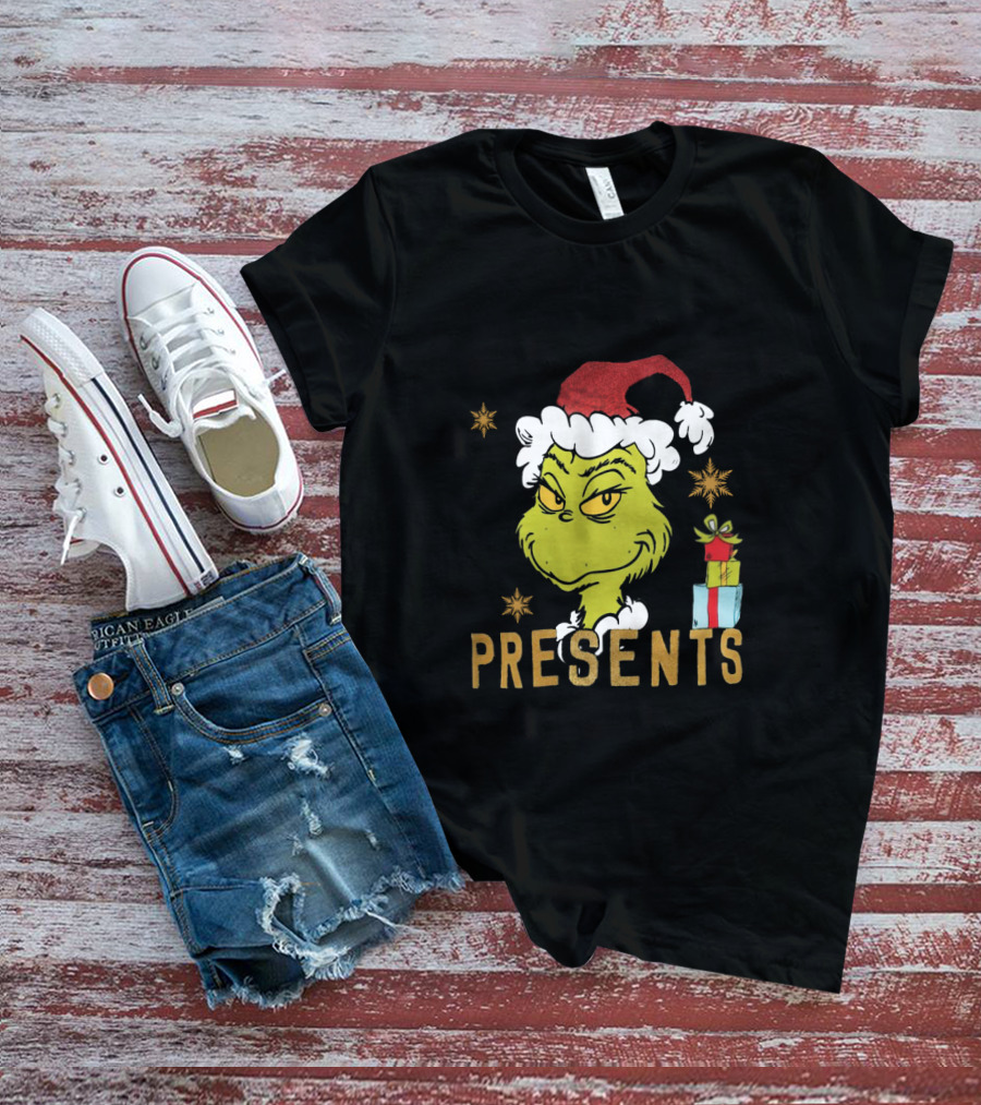 Grinch Santa Hat I'm Here For The Presents Christmas Holiday Gifts T-Shirt