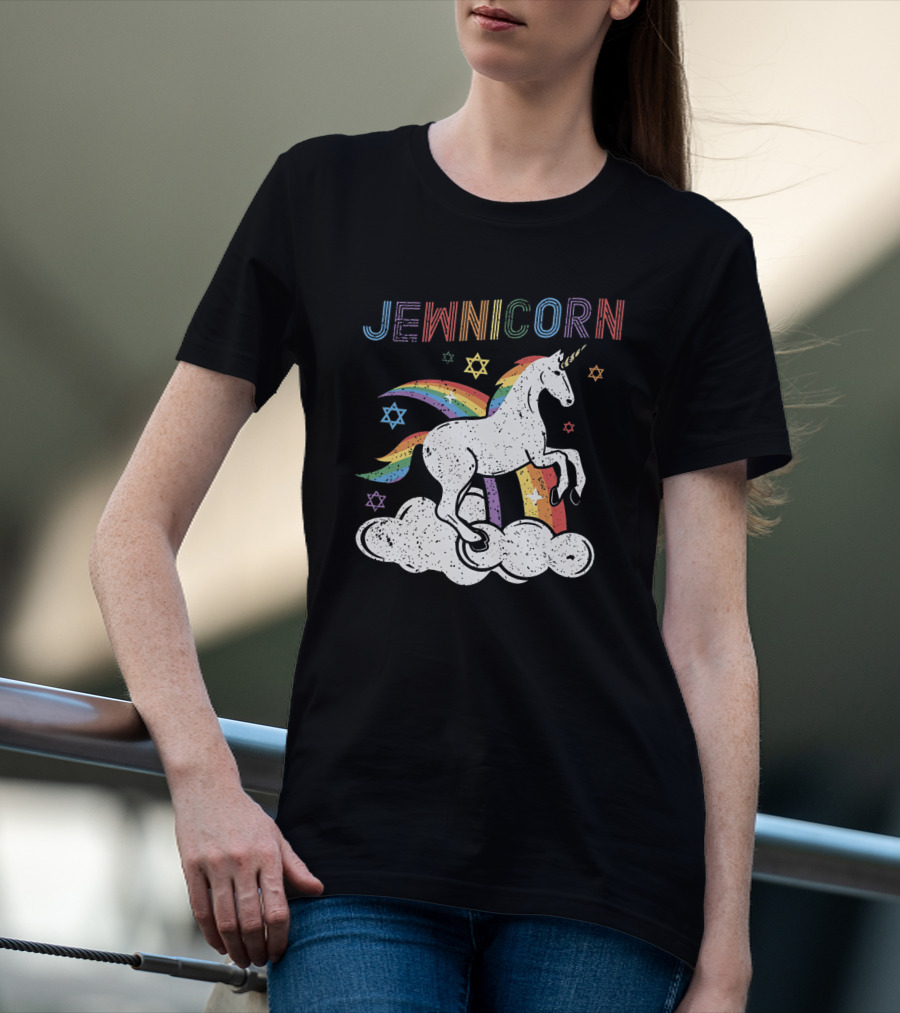 Jewnicorn Rainbow Star Of David Hanukkah Unicorn T-Shirt