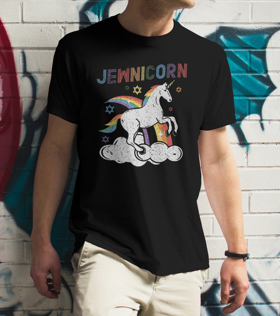 Jewnicorn Rainbow Star Of David Hanukkah Unicorn T-Shirt