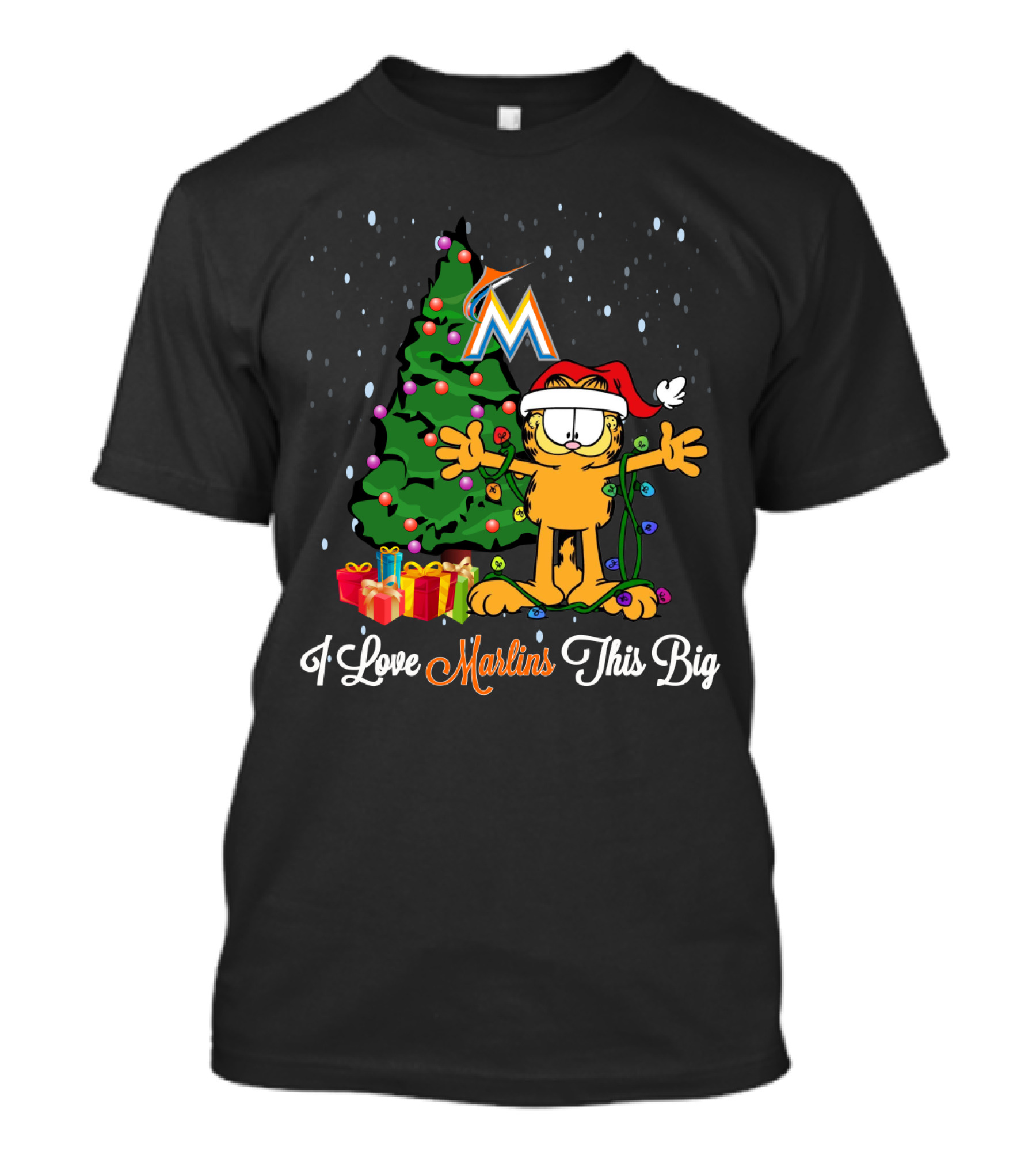 I Love Miami Marlins This Big Christmas Garfield Holiday Tree T-Shirt