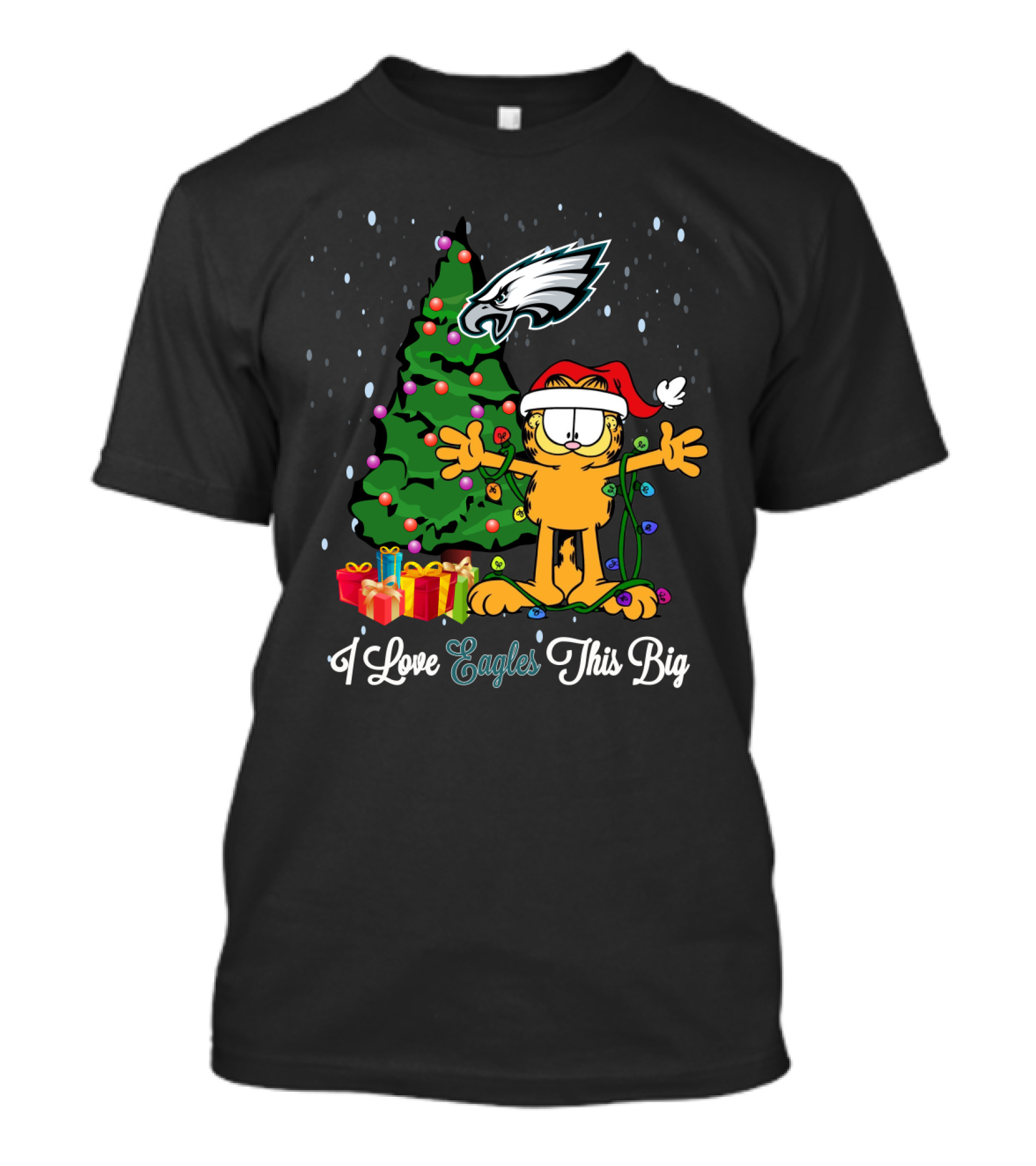 I Love Eagles This Big Philadelphia Eagles Christmas Tree Garfield Santa Hat T-Shirt
