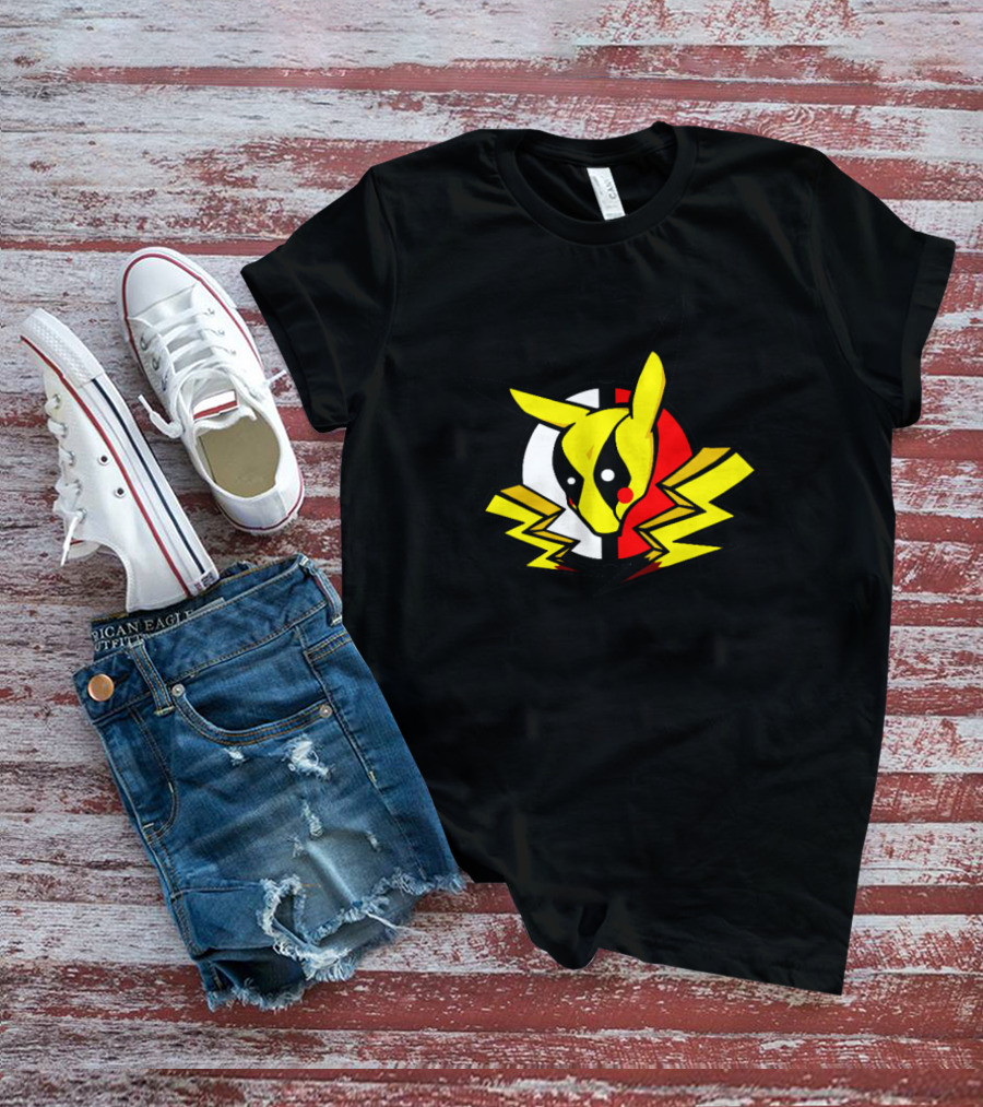 Pikachu Deadpool Crossover Icon On Black T-Shirt
