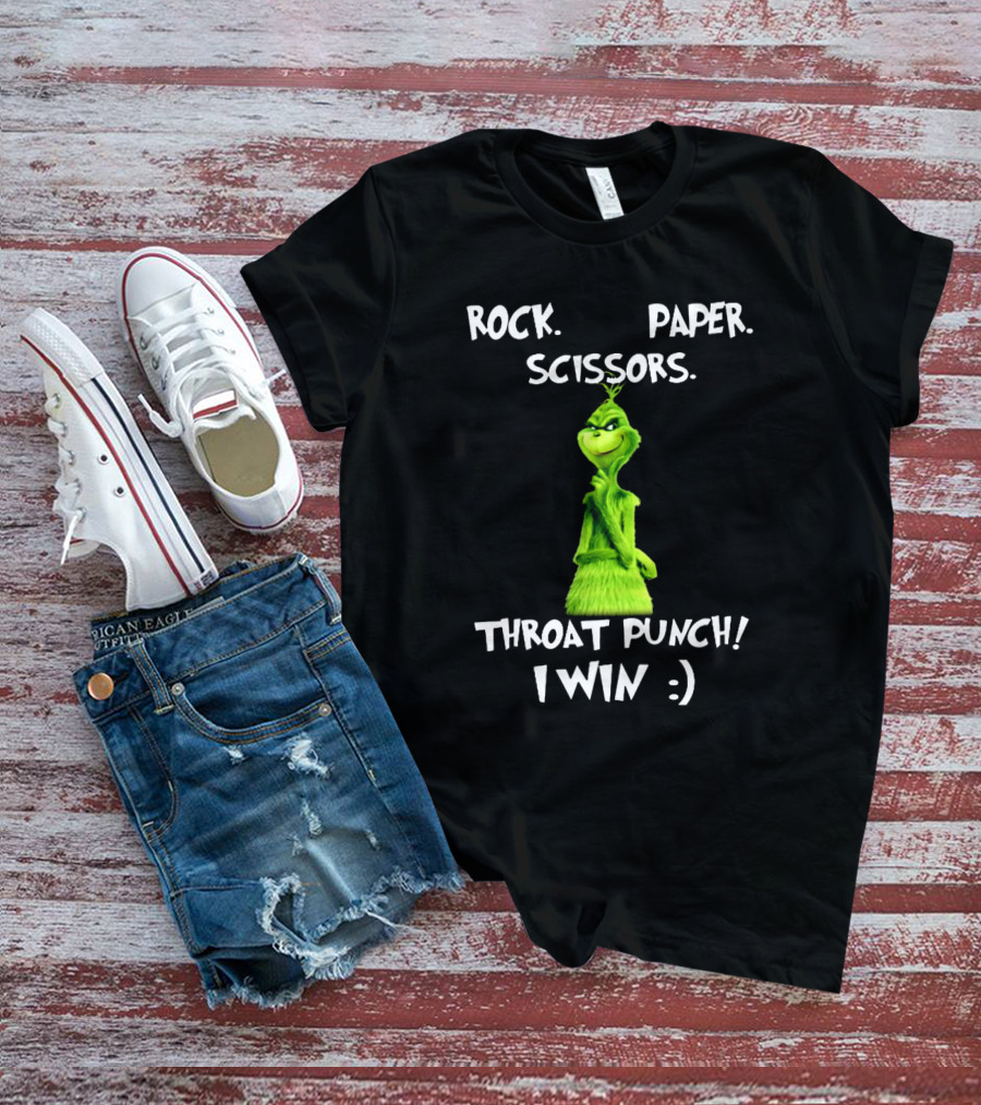 Rock Paper Scissors Throat Punch I Win Grinch T-Shirt