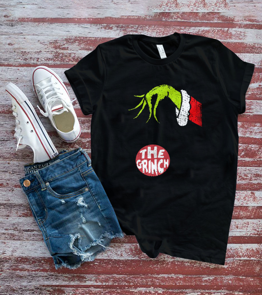 The Grinch Hand Holding Red Ornament With The Grinch Text T-Shirt
