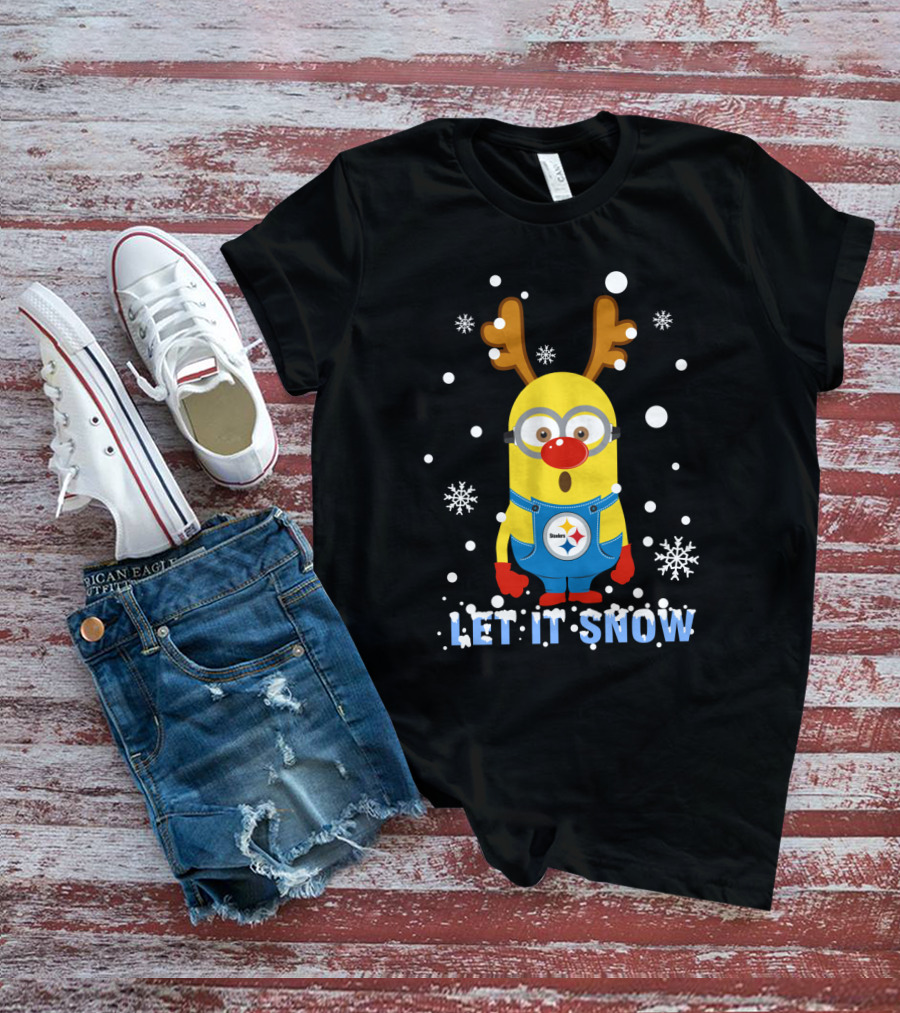 Let It Snow Pittsburgh Steelers Minion Reindeer Christmas T-Shirt
