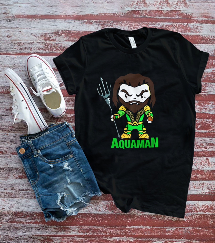 Aquaman Cartoon Character Holding Trident Bright Green T-Shirt