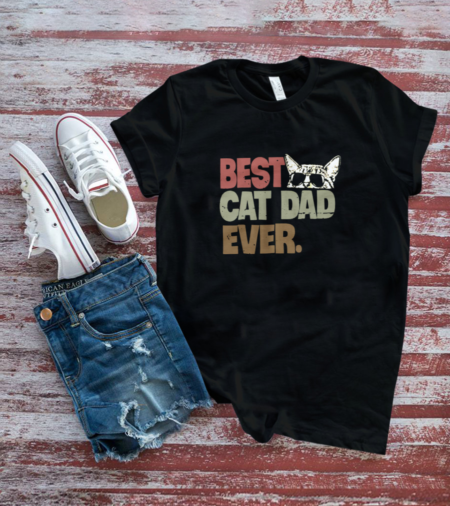 Best Cat Dad Ever Sunglasses Cool Cat T-Shirt