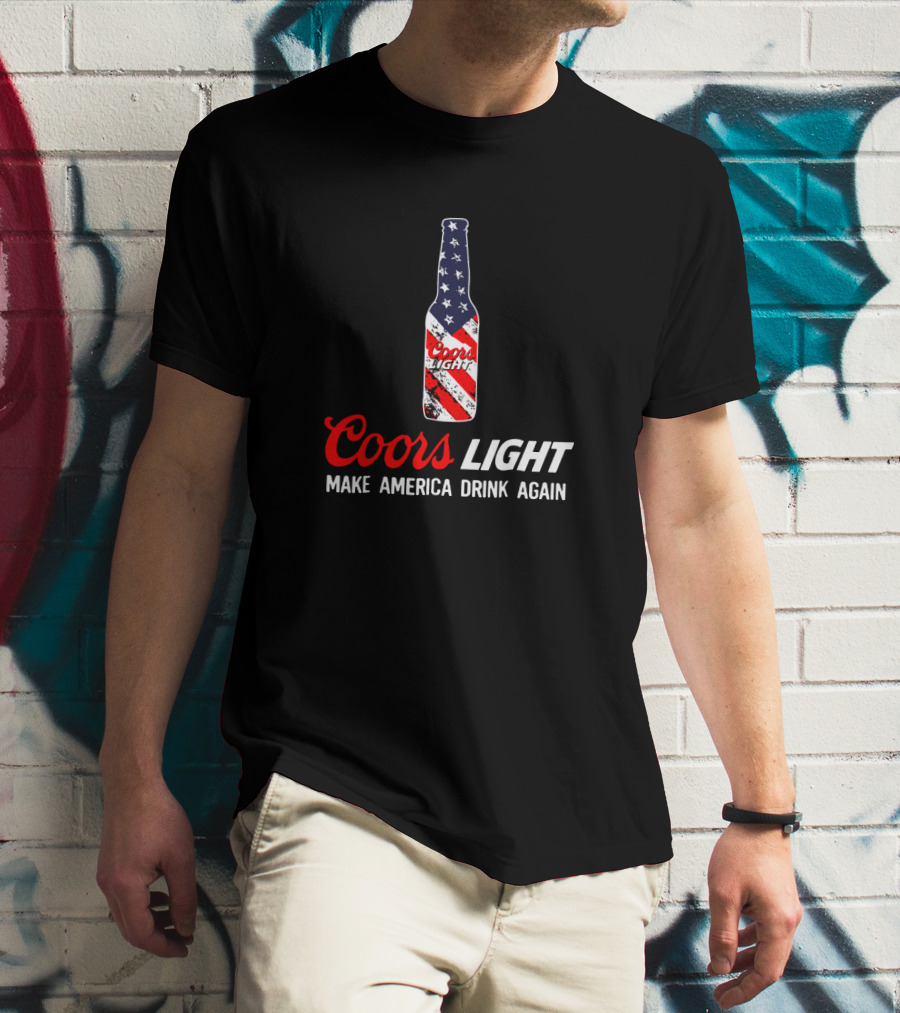 Coors Light Bottle With American Flag Make America Drink Again T-Shirt