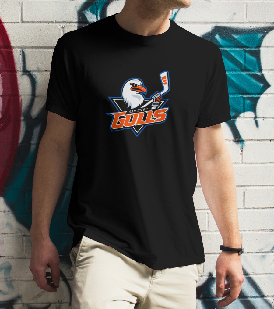 San Diego Gulls Hockey Team Gulls Text And Hockey Stick T-Shirt