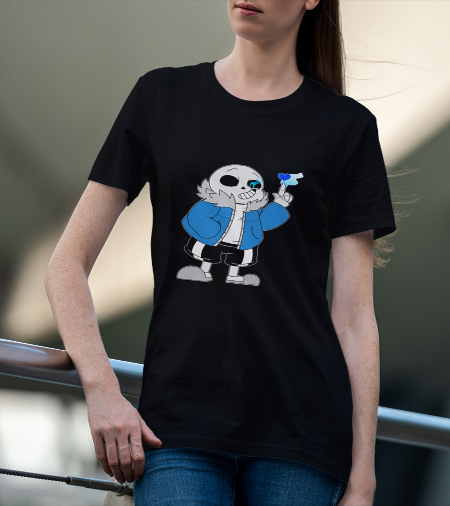 Sans Undertale Character With Blue Heart And Skeleton Jacket Look T-Shirt