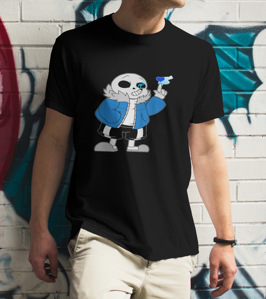 Sans Undertale Character With Blue Heart And Skeleton Jacket Look T-Shirt