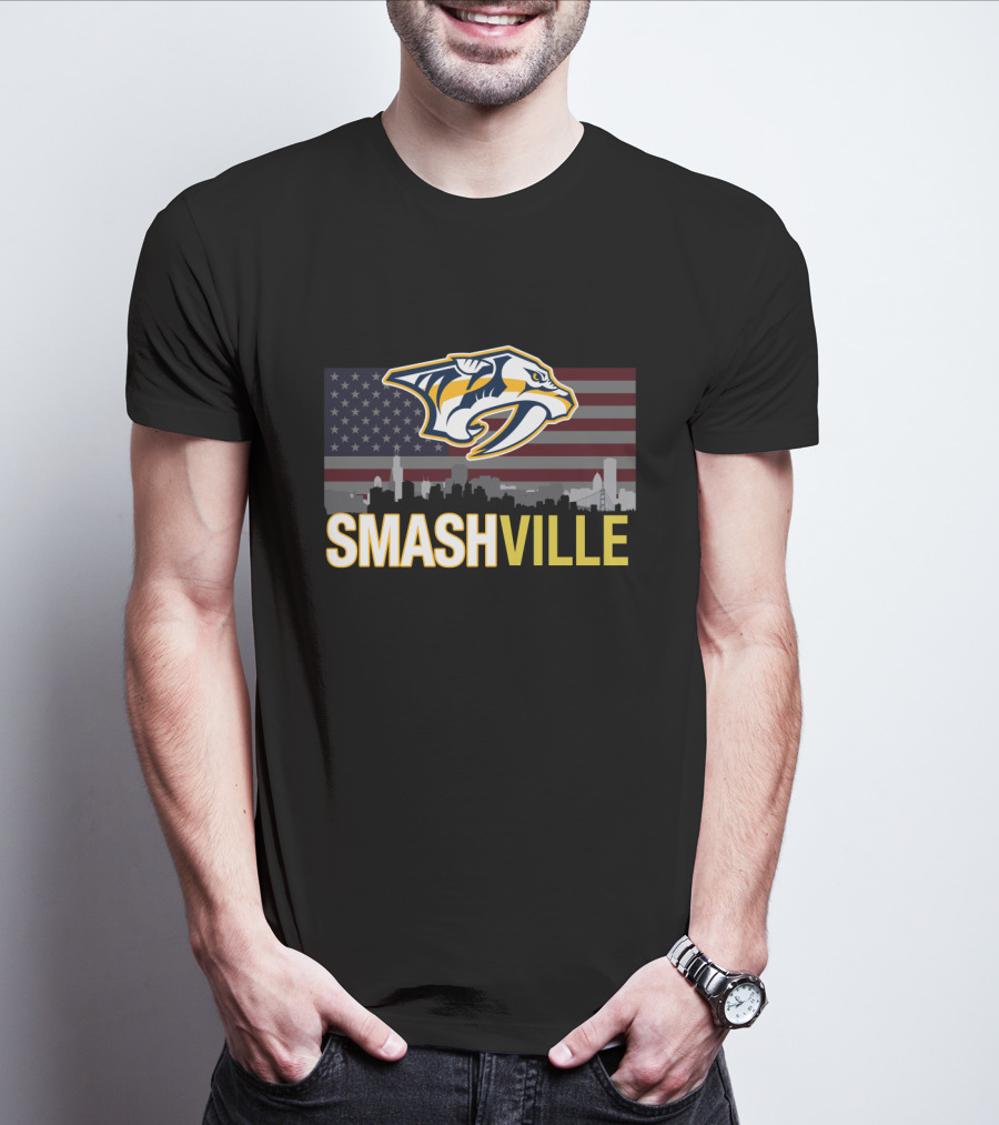 Smashville Midnight Skyline American Flag Predators T-Shirt