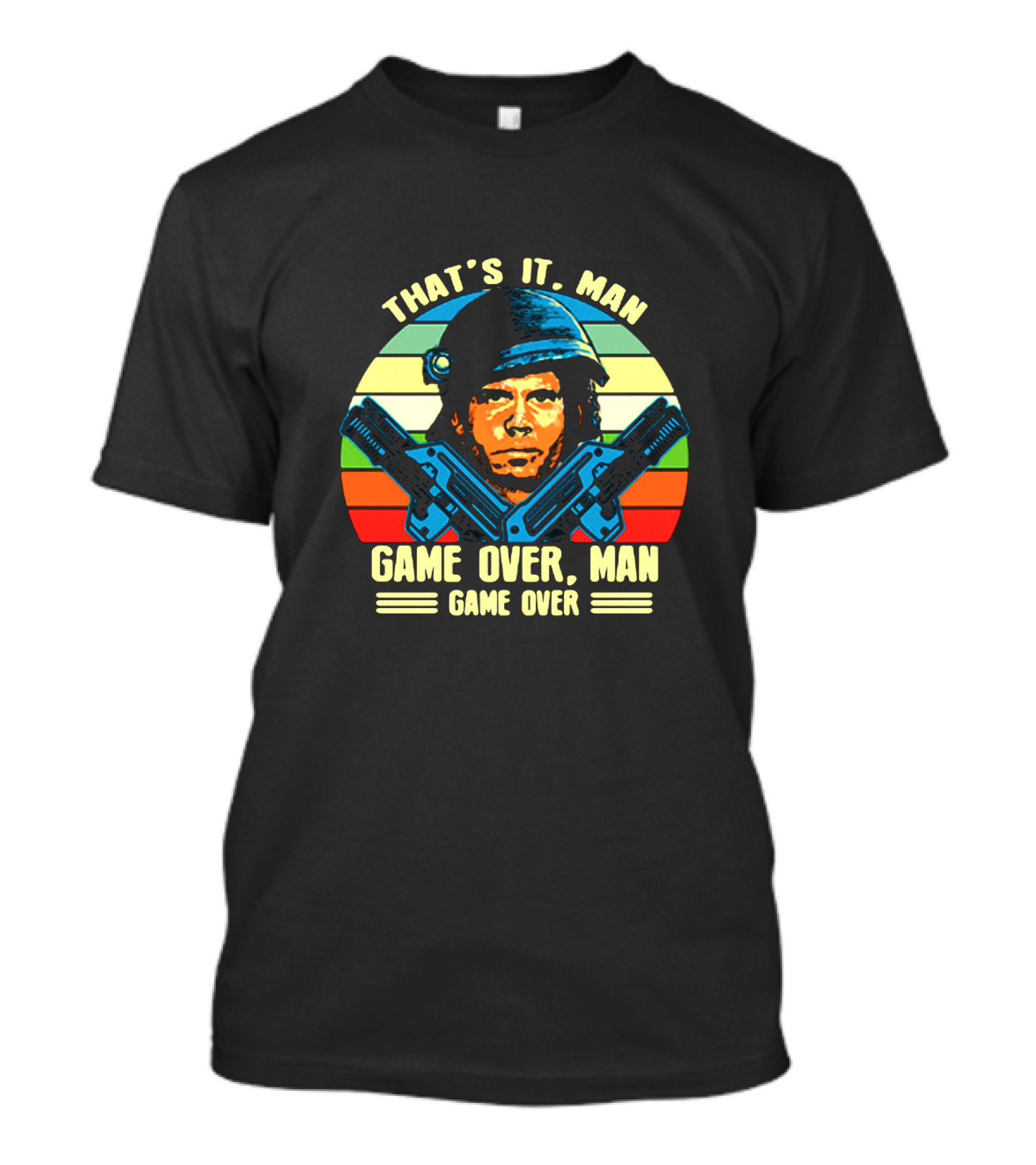 That's It Man Game Over Man Game Over Soldier Dual Guns Retro Stripes T-Shirt