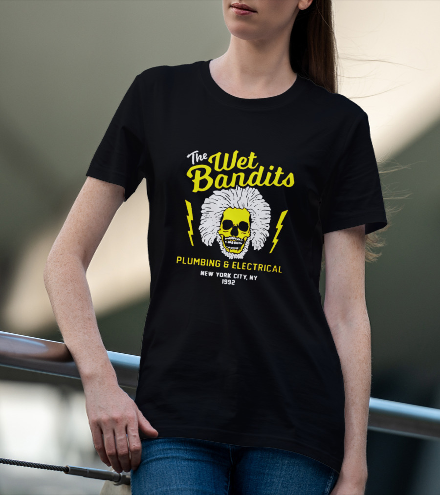 The Wet Bandits Plumbing And Electrical New York City Ny 1992 Skull With Lightning Bolts T-Shirt