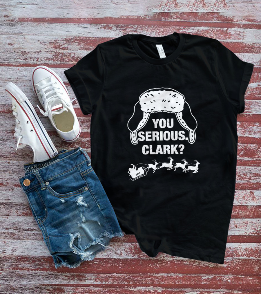 You Serious Clark Santa's Sleigh And Reindeer Flap Hat T-Shirt