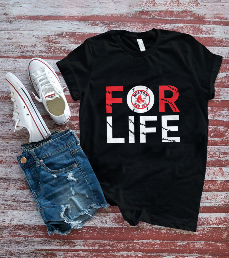 Boston Red Sox For Life Baseball Stitch Pattern T-Shirt