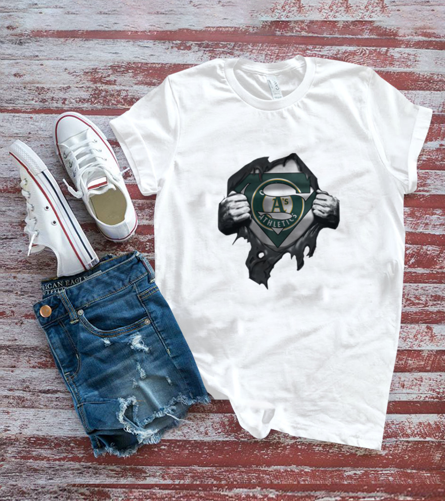 Oakland Athletics A's Logo With Superman Shield Hands T-Shirt