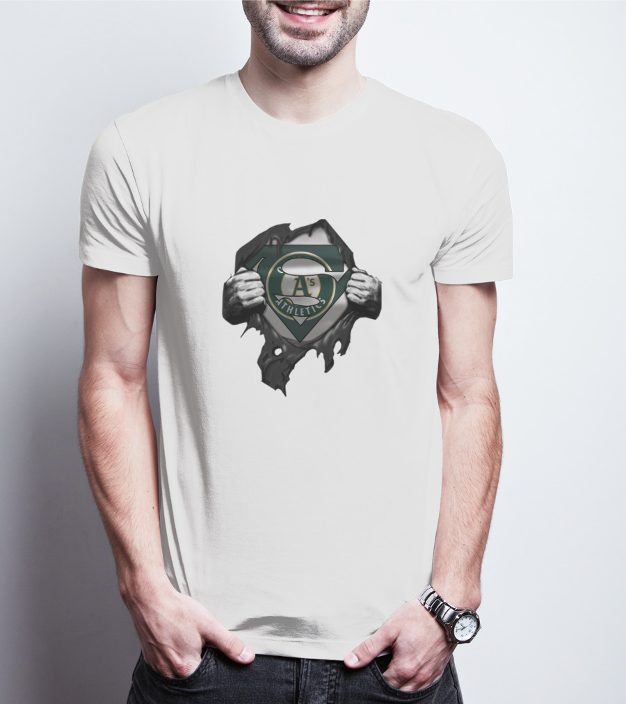 Oakland Athletics A's Logo With Superman Shield Hands T-Shirt