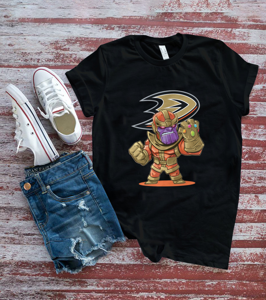 Anaheim Ducks Fans Unite With Thanos Character Featuring Iconic Gauntlet And Infinity Stones Styling T-Shirt