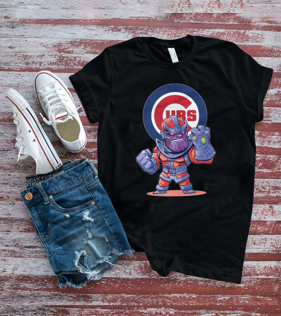 Thanos Cartoon Character With Infinity Gauntlet And Chicago Cubs T-Shirt