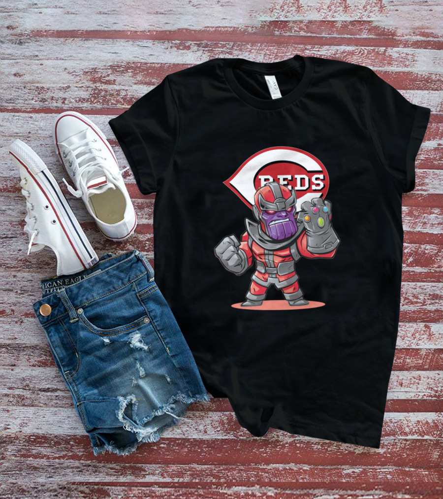 Cincinnati Reds Fans Thanos Mashup With Infinity Gauntlet And Baseball T-Shirt