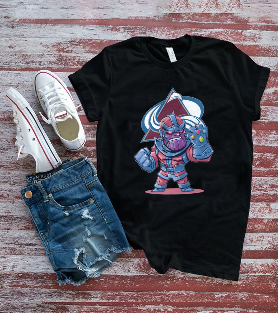 Thanos Character With Infinity Gauntlet And Colorado Avalanche Logo Background T-Shirt