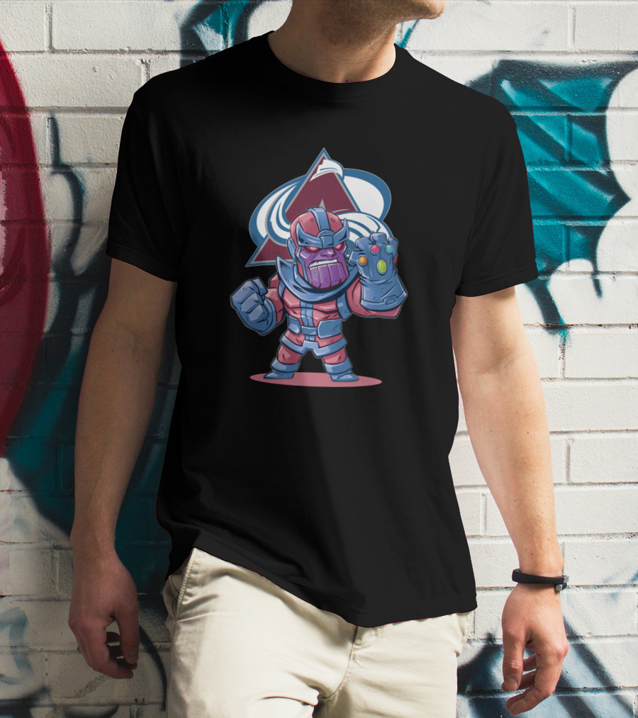 Thanos Character With Infinity Gauntlet And Colorado Avalanche Logo Background T-Shirt