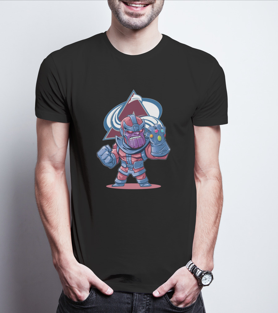 Thanos Character With Infinity Gauntlet And Colorado Avalanche Logo Background T-Shirt
