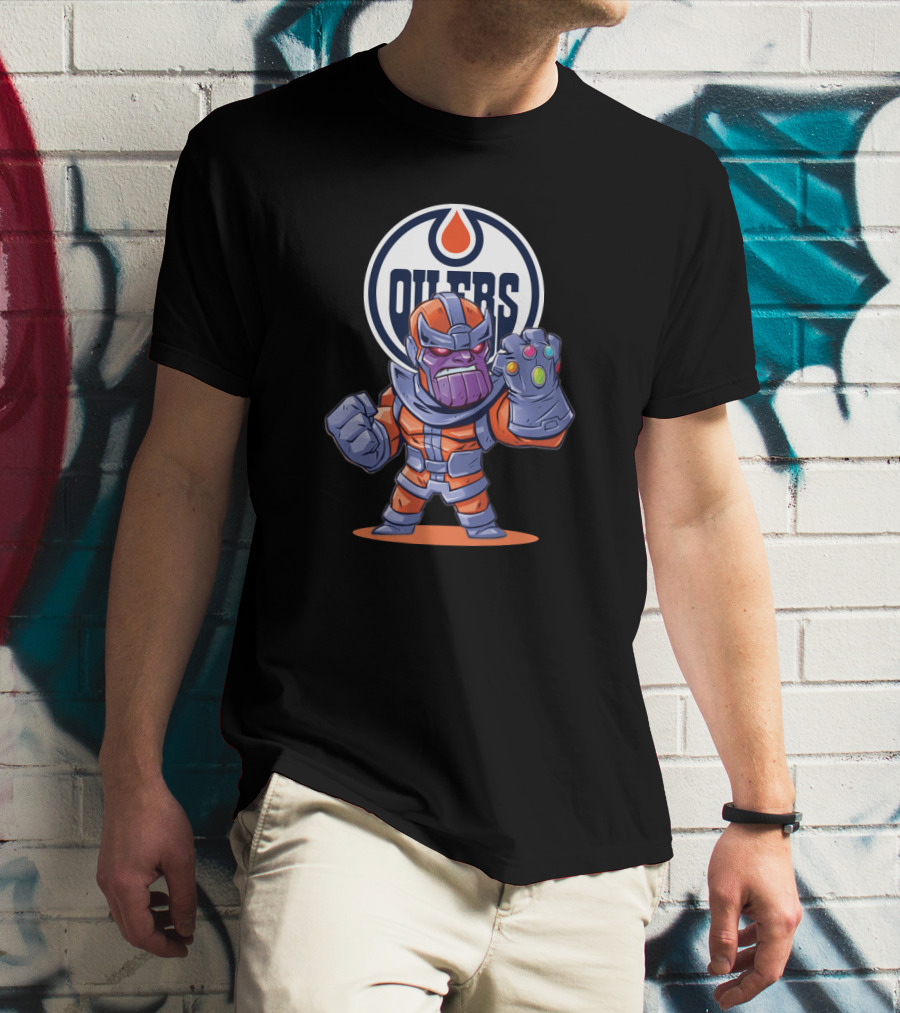 Thanos In Edmonton Oilers Colors Standing Strong With Oilers T-Shirt
