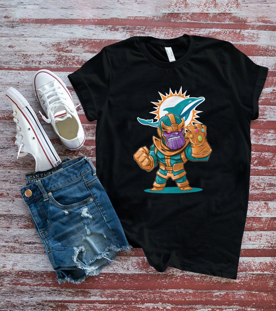 Thanos Miami Dolphins Fan Crossover With Infinity Gauntlet T-Shirt