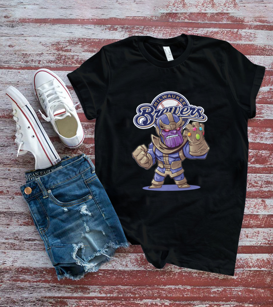 Thanos Milwaukee Brewers Crossover With Infinity Gauntlet Baseball Fan T-Shirt