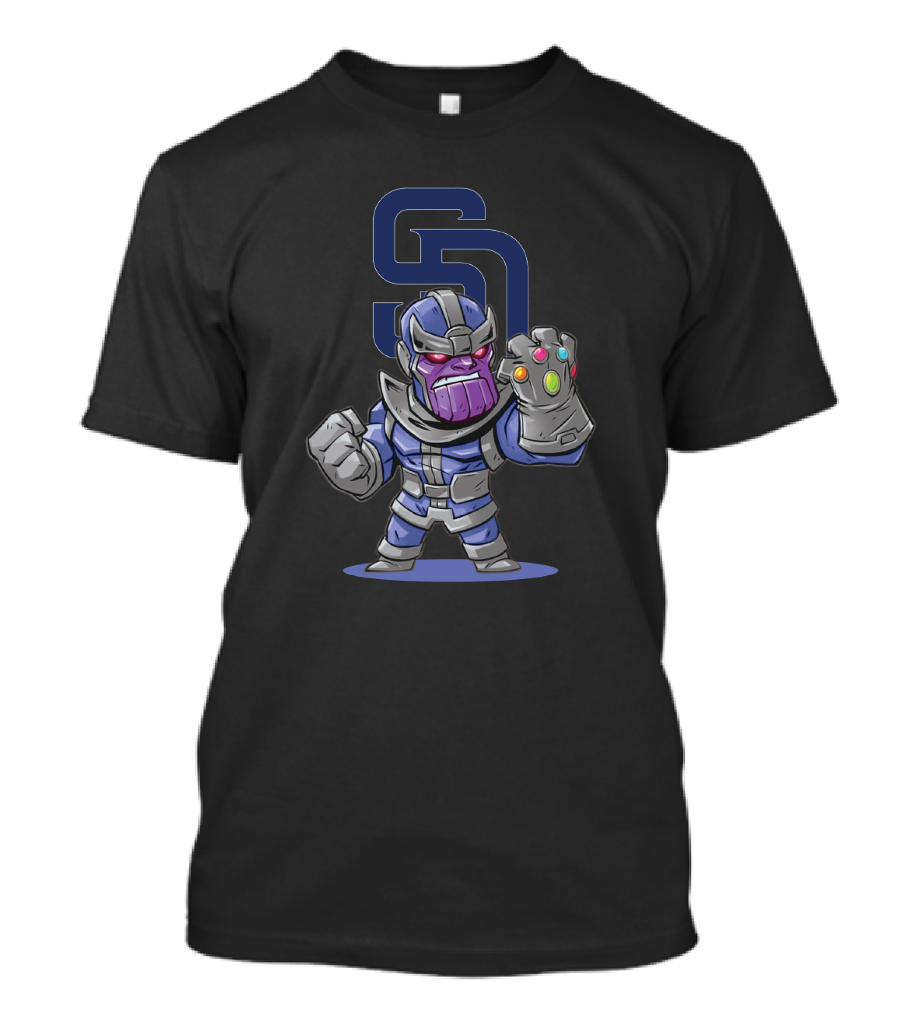 SD Padres Logo With Cartoon Thanos And Infinity Gauntlet T-Shirt