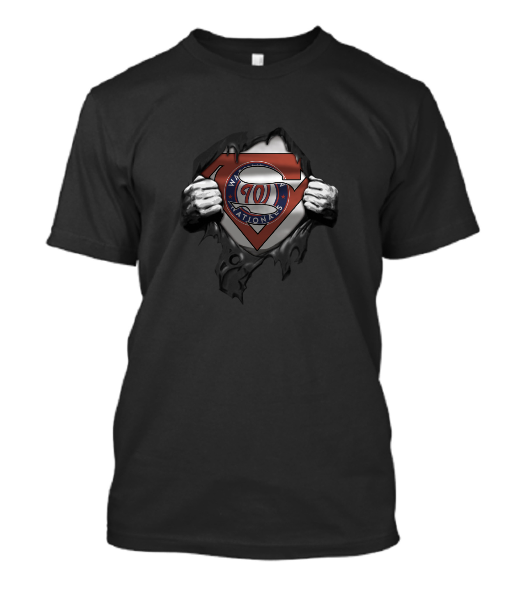 Superman Logo With Washington Nationals Emblem In Tearaway Style For Fans T-Shirt