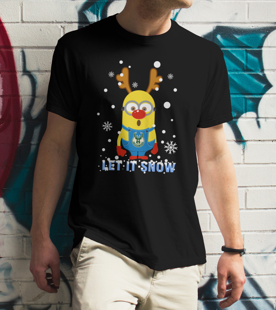 Christmas Let It Snow Milwaukee Bucks Minion Fan Holiday Fun T-Shirt