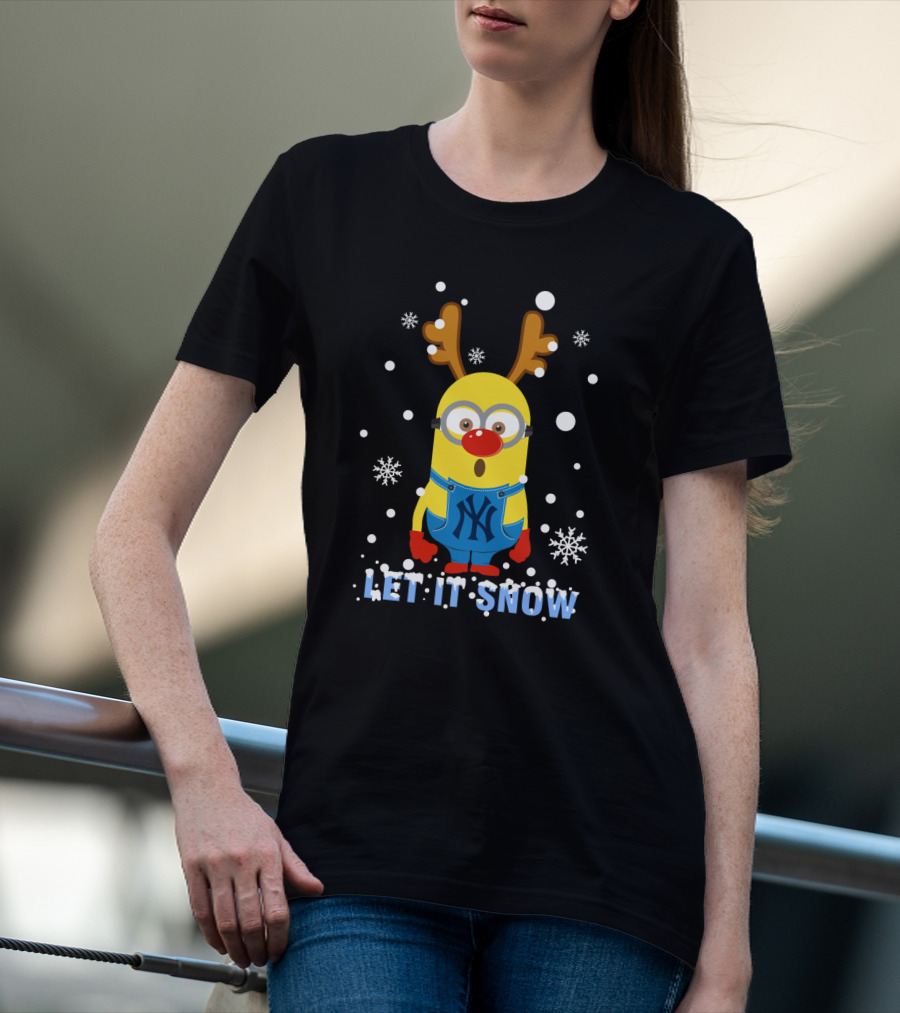 Let It Snow Christmas Minion New York Yankees Reindeer T-Shirt