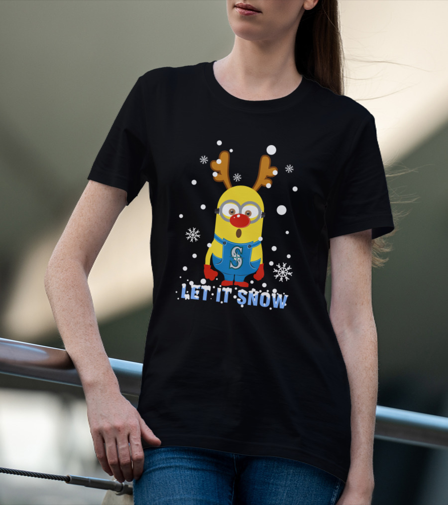 Let It Snow Seattle Mariners Minion Reindeer Xmas Fans Snowflakes T-Shirt