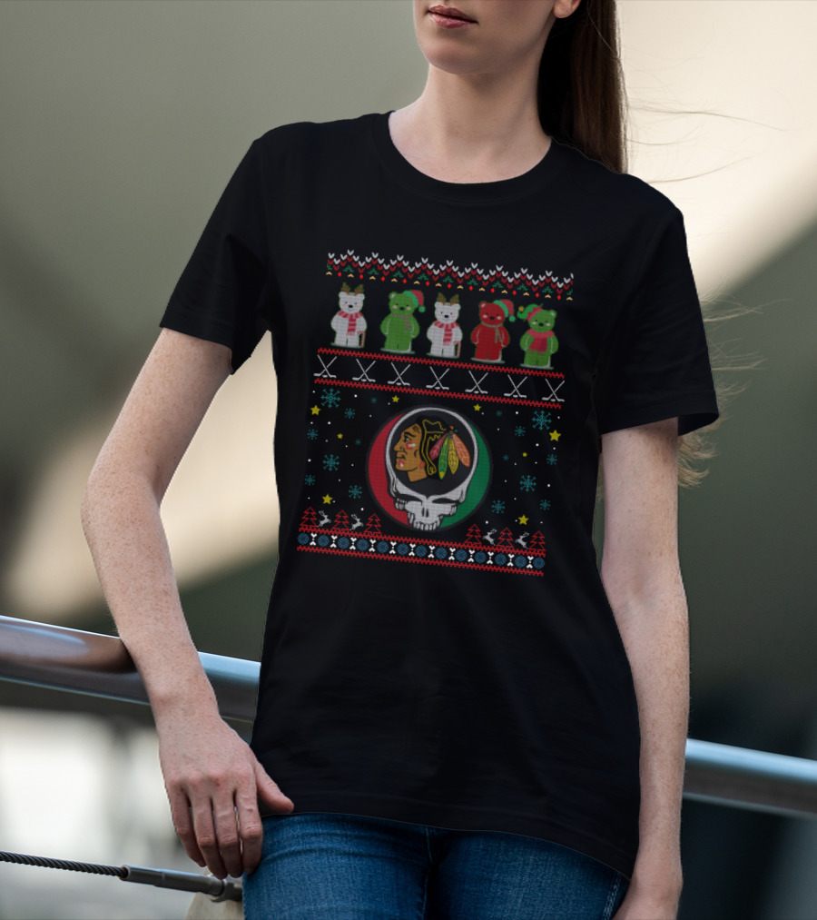 Chicago Blackhawks Grateful Dead Bears Holiday T-Shirt