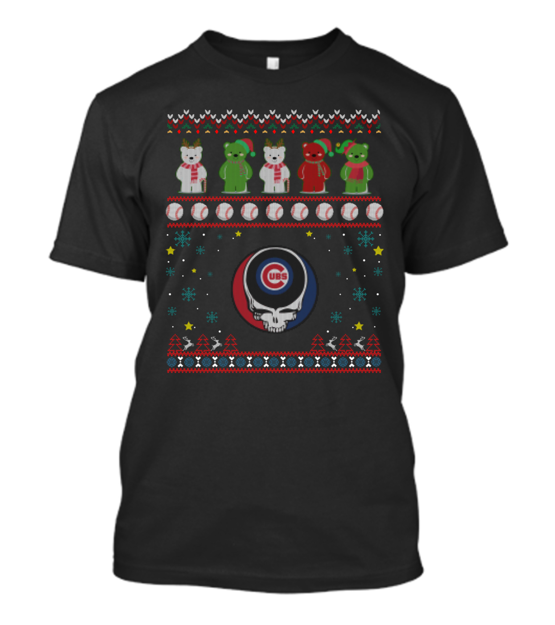 Chicago Cubs Grateful Dead Bears Skull Baseball Christmas T-Shirt